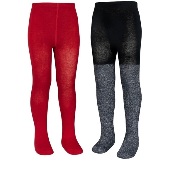 Wonder Nation Footed Tights Girls Size Small 2 Pack Sparkly Black And Red - Picture 1 of 4